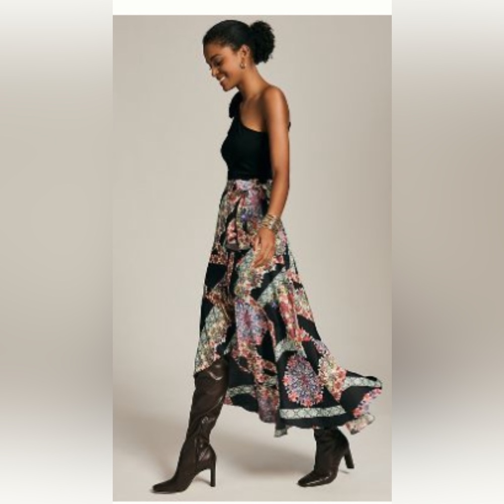 NWT Anthropologie Maeve Ruffle Wrap Midi Skirt